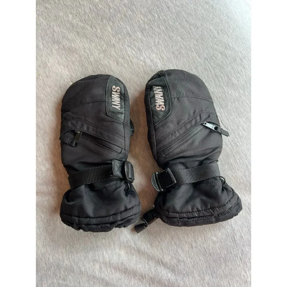 Swany Youth medium 7-8 black ski snowboard winter snow mittens warm